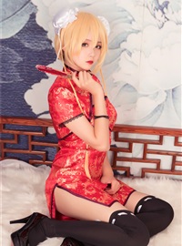 Rabbit playing with red cheongsam(28)